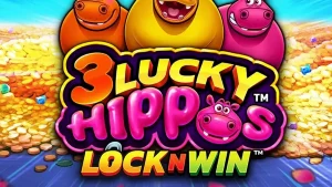 Tampilan visual slot 3 Lucky Hippos dengan tema hewan yang dinamis