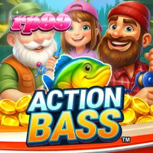 Pemandangan visual slot Action Bass dengan tema memancing yang ceria